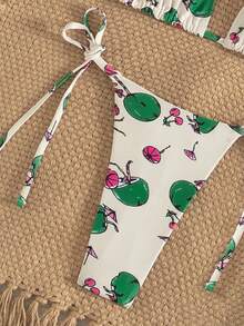 Women's Sexy Backless Tie-Up Sides Bikini Set With Coconut Print, Bohemian Style - White - View 3