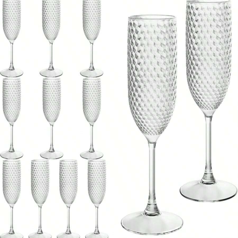 24PCS Red Plastic Champagne Flutes 7oz,Unbreakable Champagne Glasses Bulk,Reusable Crystal Drinking Wine Glasses For Wedding,Chrismas,Party - trắng - Xem 1