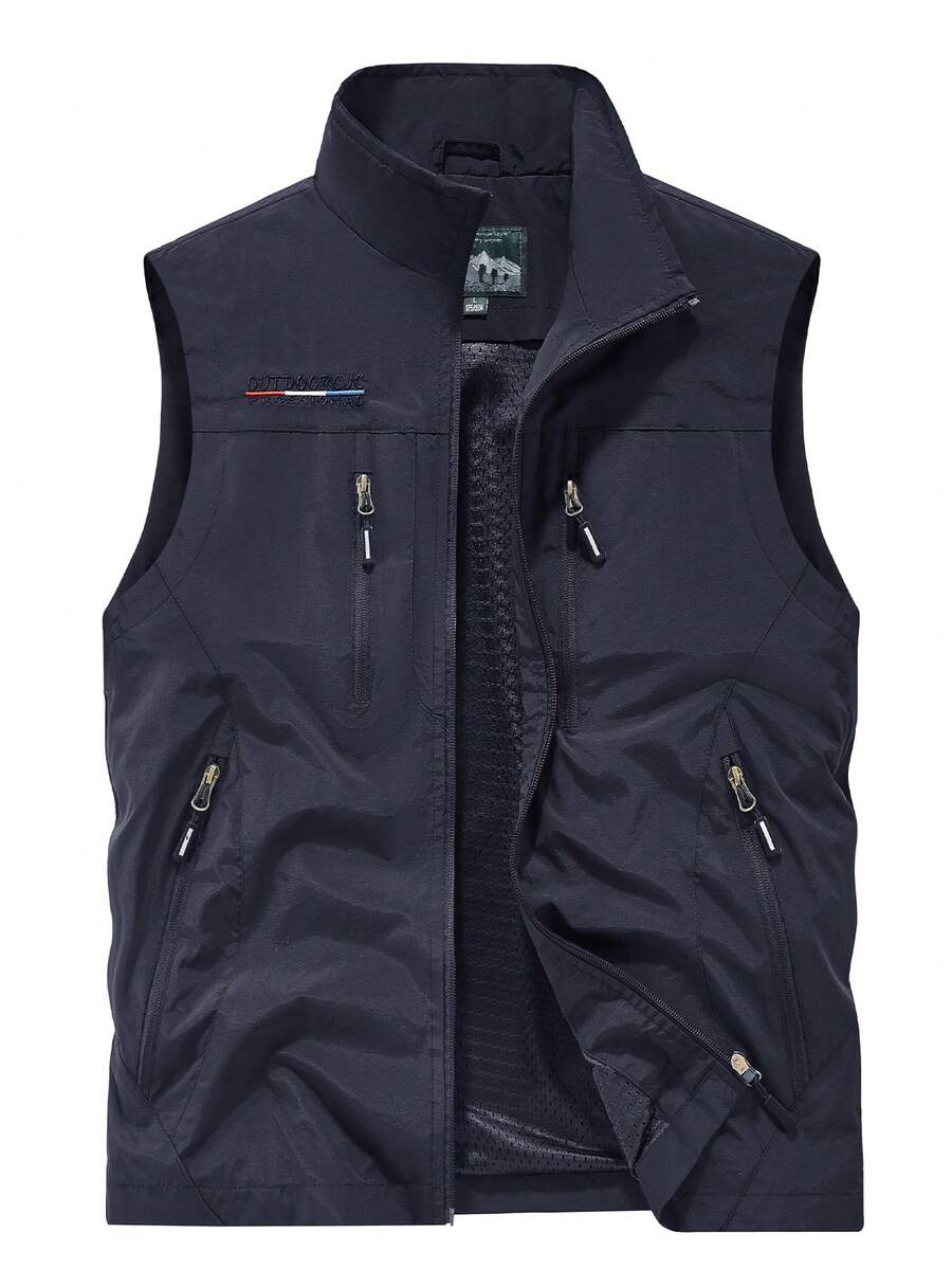 男士轻便背心，多口袋拉链尼龙无袖夹克，适合户外、钓鱼、摄影、休闲、运动，四季皆宜 - 寶藍色 - 查看 1