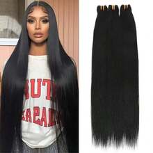 Straight Bundles Human Hair 12 14 16 18 Inch 4 Bundles 100% Unprocessed Brazilian Virgin Weave Bundles Human Hair For Women Remy Straight Hair Extensions Natural Black Raw Weft - Natural Black - 查看 2