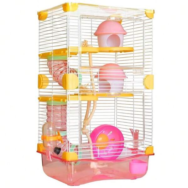 Jaula para Hámster de 2 Pisos |  Casita, Rueda y Accesorios | Hábitat Completo para Mascotas Pequeñas