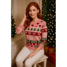NAVIDAD Suéter Navideño Rosa "Jolly" Tierno Cute Rojo para Mujer Dama Sexy para Epocas Navideñas Christmas Acogedor Uglysweater Lindo Tierno - Rosa - Ver 5