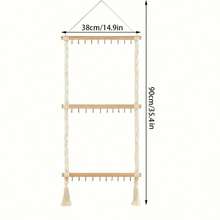 Wall-Mounted Jewelry Organizer - 30-Hook Beaded Hanging Basket With Fringe Design, Ideal For Necklace, Bracelet, Earring, Headband, And Bow Storage, Door-Hanging Jewelry Rack - 米色 - 查看 7