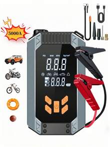 Tragbarer Autostarthilfe mit Luftkompressor, 2500A Spitze (8,0 L Benzin, 6,5 L), 150 PSI Reifenaufpumper, 12V Autobatterie-Booster, mit LED Licht