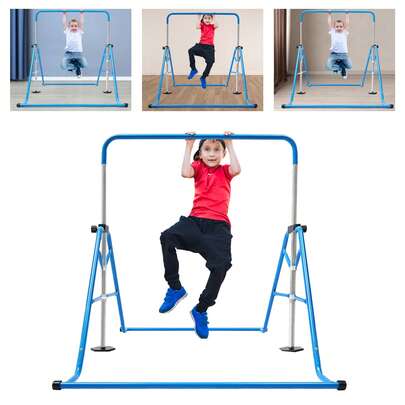 Barre da ginnastica espandibili, barre orizzontali da ginnastica regolabili in altezza, attrezzatura da ginnastica pieghevole per bambini per la casa, blu/rosa