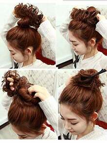 Synthetic Messy Curly Claw Hair Bun Chignon Hair Extensions Scrunchy Fake False Brown Black Hair With Tail For Women Hairpieces - Multicolor - View 4