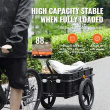 Remolque de carga para bicicletas, capacidad de carga de 88 libras, carrito para bicicletas de alta resistencia, almacenamiento compacto plegable con enganche universal, cubierta impermeable, ruedas de 16 pulgadas, reflectores seguros, se adapta a ruedas de bicicleta de 24 a 28 pulgadas - 88 libras - Ver 2