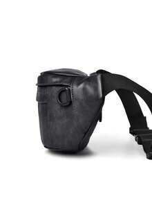 男士纯色斜挎包，多功能胸包，适合日常通勤和街头穿搭 - 黑色 - 查看 3