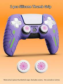 2个硅胶摇杆帽，兼容PlayStation4/PlayStation5/Switch Pro手柄，游戏配件 - 摇杆帽，PlayStation5手柄摇杆帽，提升FPS游戏体验，PlayStation4/PlayStation5手柄高性能摇杆帽，蜘蛛图案，紫色图案