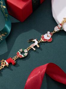 1 件圣诞合金珐琅圣诞树、驯鹿、雪花简约项链，适合女性、日常佩戴和节日礼物 - 金色 - 查看 5