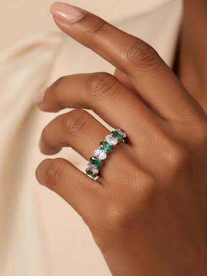 1pc Glamorous Zirconia & Faux Opal 925 Sterling Silver Ring For Women For Wedding Engagement Anniversary Party Jewelry Valentine's Day Gift