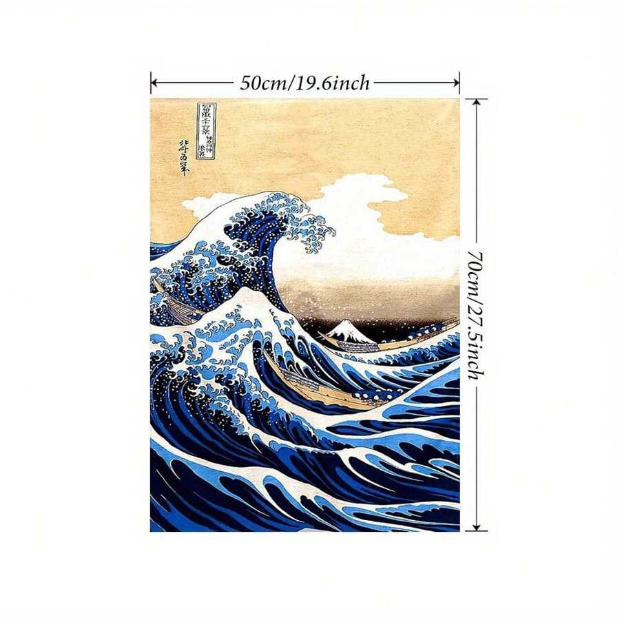 1 件北斋神奈川冲浪里无框帆布海报,日本传统艺术印刷品带底座,混合颜色,布质材质,适用于客厅、卧室、酒吧墙壁装饰 - 彩色 - 查看 1