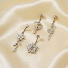 1-2枚优雅立方氧化锆花朵造型肚脐环，适合女性日常佩戴、约会、派对等场合。 - 彩色 - 查看 6