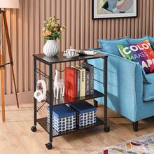 3-Tier Kitchen Bakers Rack, Utility Serving Cart, Multifunction Microwave Oven Stand, Baker's Rack With Storage Shelf And 10 Hooks - 黑色 - 查看 11