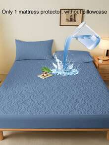 1pc Modern Simple Breathable Soft Denim Blue Patterned Mattress Protector, Bedroom Solid Color Moisture-Wicking Mattress Cover, Mattress Pad, Mattress Protector, Fitted Sheet (Pillow Case Not Included) - Blue - View 2
