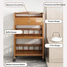 Soporte Para Microondas De 3 Niveles, Carritos Utilitarios Rodantes Con Cajón, Mesa Auxiliar De Madera Con Ruedas, Barra De Servicio Rodante De Tres Capas, Retro Organizador De Estante Para Panaderos, Mesa Auxiliar Moderna Para Restaurante, Hotel, Dormitorios - Caqui - Ver 10