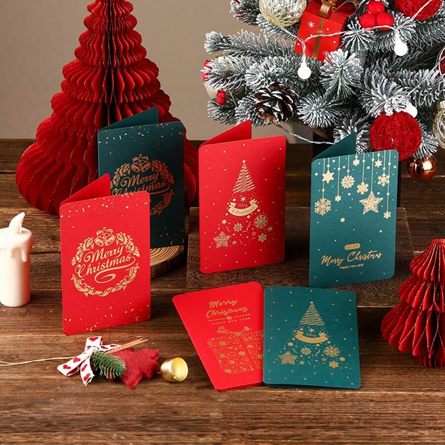 24/12pcs Christmas Greeting Cards With Gold Foil Accents, Holiday Designs, Suitable For Seasonal Greetings, Christmas Gifts, Assorted Styles, Random Delivery, Merry Christmas - Multicolor - View 1