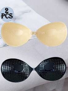 2pairs Invisible Bra Reusable Strapless Front Clasp Invisible Nipple Patches Women Backless Strapless Bra Seamless Self-Adhesive Silicone Nipple Cover Boob Pads Sticker Wedding Dress Lingerie Big Breasts And Small Breasts Are Suitable For No Stuffy Skin And No Curling. - Black - View 7