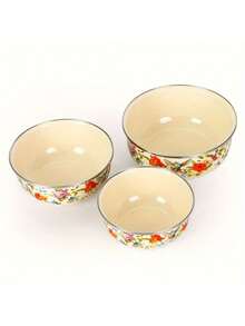 3个便携式午餐盒，适用于新鲜蔬果、冷冻食品、洗碗机适用午餐碗，带盖；时尚搪瓷碗，适用于汤、沙拉等。