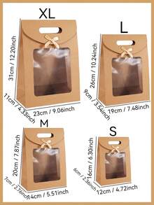 5pcs Bowknot Transparent Window Gift Bags, Extra Small/Small/Medium/Large Size, Brown Color, Suitable For Birthday Party, Christmas, Mystery Box