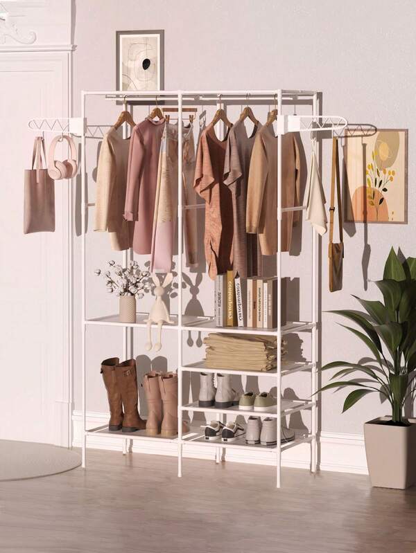 1pc Multifunctional Floor Standing Wardrobe, Coat Rack, Storage Shelf, Shoe Rack, Sturdy, Fashionable, Easy To Assemble And Disassemble, Portable, Suitable For Bedroom, Living Room, Office, Study Room, Holiday Gift, Christmas Gift, Children's Gift