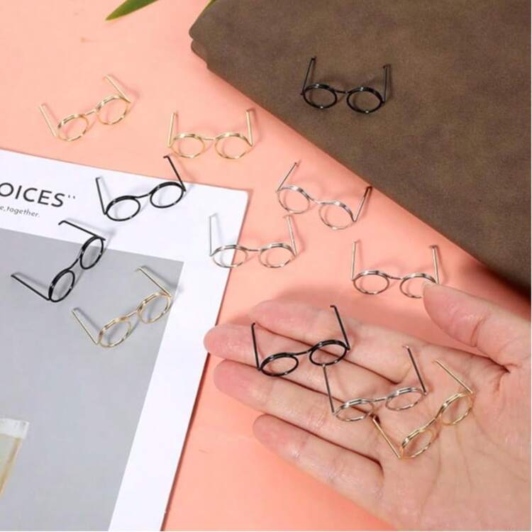 10 piezas de Minigafas, Adecuadas para Muñecas - Gafas de Metal, Se Pueden Usar para Manualidades DIY y Fotografía, Diversos Colores, Ideal para Artesanías, Decoraciones Creativas, Decoraciones de Fundas de Teléfono y Decoraciones Navideñas. - Multicolor - Ver 7