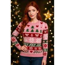 NAVIDAD Suéter Navideño Rosa "Jolly" Tierno Cute Rojo para Mujer Dama Sexy para Epocas Navideñas Christmas Acogedor Uglysweater Lindo Tierno - Rosa - Ver 3