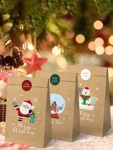 24 pezzi/set Sacchetti di carta per regali di Natale, sacchetti per confezioni regalo di Natale, sacchetti per imballaggio di cibo al forno, sacchetti per confezioni di mele di Natale, decorazioni natalizie, adatti per feste di vacanze, sacchetti decorativi per souvenir, celebrazioni di vacanze, forniture per confezioni regalo per feste - Multicolore - Visualizzare 4