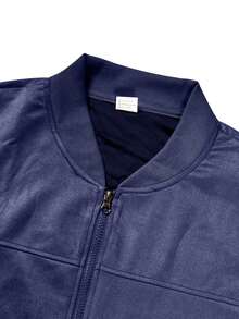 Áo khoác dài tay nam mùa xuân/thu chất liệu giả da lộn, mềm mại, thoải mái, kiểu dáng thường ngày, áo khoác bóng chày cổ đứng có khóa kéo, áo khoác ngắn dáng rộng tối giản đa năng [Kích thước lớn hơn bình thường, nên đặt size nhỏ hơn một size] - Màu xanh hải quân - Xem 7