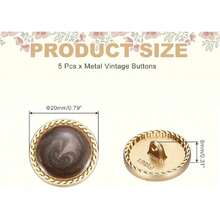 Metal Vintage Gold Button 20 Rounetal Sewing Button Alloy Shank Replacement For Women's Suit Woolen Coat Shirt Dress Sewing Brown Pack Of 5,25526599 - 棕色 - 查看 2