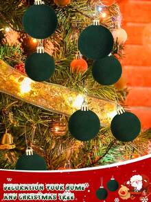 6 件绿色圣诞树挂球，天鹅绒圣诞装饰塑料球，适用于派对节日婚礼家居装饰铃铛、圣诞装饰、新年派对挂饰。