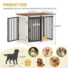 HEXCELEN Dog Crate Furniture, 27.2" Double Door Dog Crate With Barn Door, Dog Kennel Indoor, End Side Table Wooden Dog Crates For Small Medium Dogs, Anti-Chew Anti-Escape, White Brown - White/brown - View 7