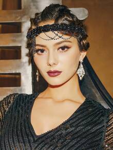 BABEYOND 1920s Flapper Headpiece Roaring 20s Headband Great Gatsby Headband Chain For Women Vintage Hair Accessory - 黑色 - 查看 3