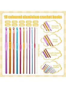 Crochet Hook Set, Includes Ergonomic Metal Hooks, Stitch Markers, Storage Bag, Multicolor, Suitable For All Seasons DIY Knitting Crafting Tools, Great For Beginners - Multicolor - View 7