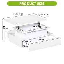 Lift Top Coffee Table, High Glossy With LED Strip, Modern Wooden Rectangle Tea Table With 2 Drawers, White -By GeoTower - White - View 4