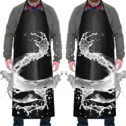 Adjustable Extra Long Kitchen Apron, Suitable For Men, Women And Chefs For Cooking, Washing Dishes, Barbecue, Lab, Wet Market - Seafood, Meat & Vegetable, Corrosion And Oil Resistant, Black, Plus Size