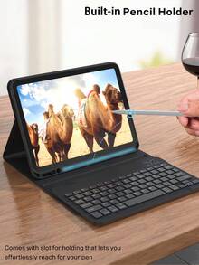 Wireless Keyboard Case Compatible With Ipad, Detachable Leather Protective Cover With Pencil Slot, Auto Sleep/Wake Function, 150mAh Wireless Bluetooth Keyboard, Slim & Lightweight Stand Case - Black