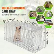 Live Animal Cage Trap, 42" X 16" X 18" Humane Cat Trap Galvanized Iron, Folding Animal Trap With Handle For Stray Dogs, Armadillos, Raccoons, Marmots, Foxes