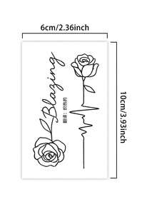 5Pcs Fake Tattoo Temporary Tattoos Semi Permanent Tattoo Floral Letter English Y2K Waterproof Sweatproof Last For 1-2 Weeks Realistic Herbal Juice Anti-Friction Non-Reflective Black For Woman And Men Tattoo Stickers For Arm, Chest, Leg, Abdomen, Waist, Finger, Neck, Spine, Modernist Body Art