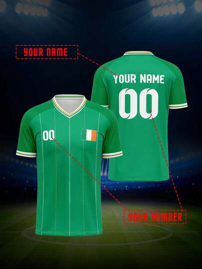 Custom 2025 V-Neck Jersey, Single Piece Men's Sports Team Club Training V-Neck Football Shirt With Front & Back Printed Name, Number, Logo, Comfortable For Casual, Party, Gathering