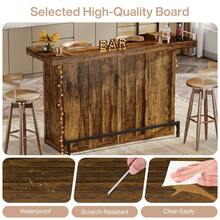 LITTLE TREE 4-Tier Bar Table, 70.9-Inch Large Wooden Home Bar Unit With Wine Glass Holder And Black Footrest, Pub Table With Storage Shelves For Home, Patio, Basement - Brown - View 7