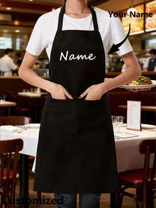 1pc Customized Black Kitchen Cooking Apron, Modern Polyester Oil-Proof Apron, Black Kitchen Apron, Polyester Apron For Garden, Kitchen And Housework Perfect For Home, Restaurant, And Kitchen Cooking - Multicolor - View 3