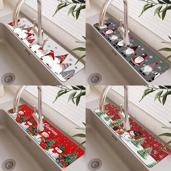 1件，新年圣诞节硅藻泥水龙头吸水垫，浴室水龙头防溅垫，防潮防滑水龙头垫，厨房台面配件。