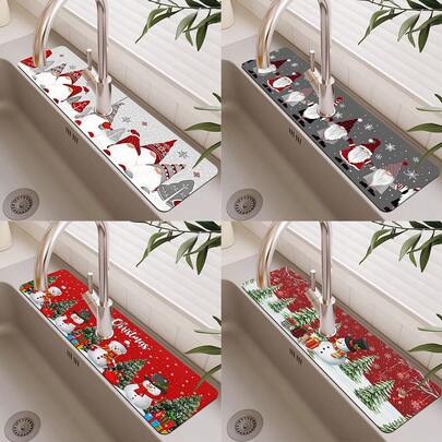 1件，新年圣诞节硅藻泥水龙头吸水垫，浴室水龙头防溅垫，防潮防滑水龙头垫，厨房台面配件。