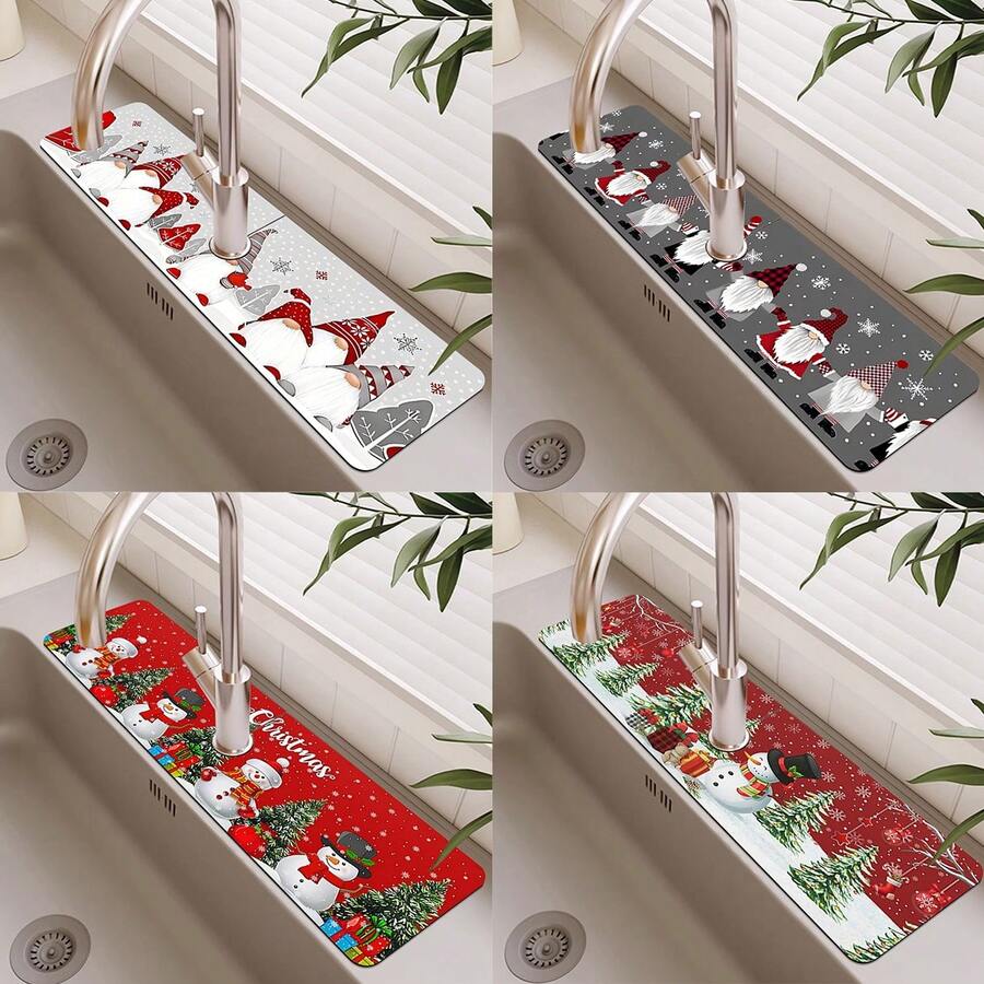 1pc, New Year's Christmas Diatom Mud Faucet Absorbent Pad, Bathroom Faucet Splash Pad, Moisture-Proof Anti-Slip Faucet Pad, Kitchen Counter Accessories.