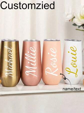 1pc 6Oz Stainless Steel Champagne Glass,Personalized Custom Name Tumbler, Bridesmaid Champagne Glass, Double Insulated Vacuum Sealed Cup, Indoor Kitchen Outdoor Travel Cold Drink Hot Drink Car Cup, Summer Winter Drinkware