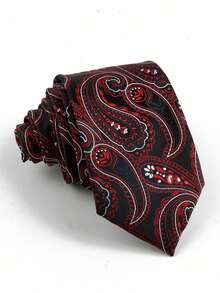 ZLQ&GOU 1pc Black & Red Cashew Flower Pattern Men's Necktie, 8cm Paisley Jacquard Tie, Suitable For Wedding, Business Wear