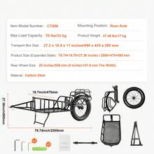 Remolque de carga para bicicletas, capacidad de carga de 70 libras, carro para bicicletas de servicio pesado, almacenamiento compacto y estructura de liberación rápida con enganche universal, ruedas de 20 pulgadas, se adapta a la mayoría de las ruedas de bicicleta, marco de acero al carbono - 70 libras - Ver 7