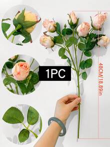 Two 48cm Artificial Pink Roses | 7 Rose Heads + Green Plastic Base. American Minimalist Romantic Style, Suitable For Home Flower Arrangements. A Great Gift For Women Or Mothers, Or As A Standalone Gift, Fresh Flower, Stamen, Or DIY Decoration. - Multicolor - View 11