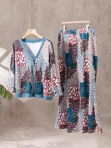 Bohemian Women's Two Pieces Set, Retro Flowers Floral Print Top And Skirt Set, Casual And Fashionable Bohemian Elegant Set For Women - 彩色 - 查看 7